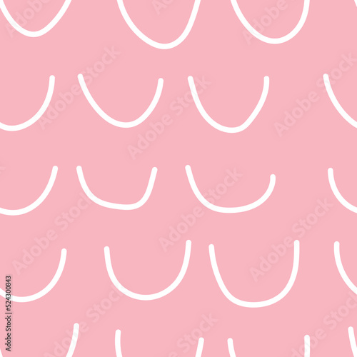 Abstract seamless pattern, white arcs on pale pink background, minimalistic vector