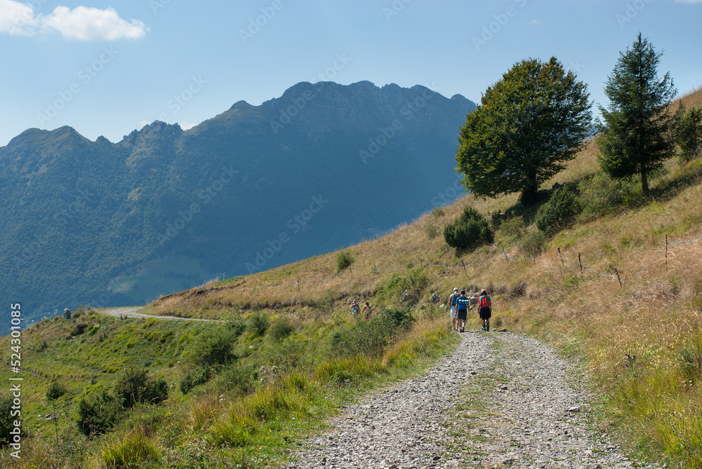 escursionisti camminano nel sentiero di montagna