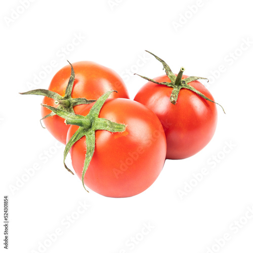 Ripe delicious Tomatoes with drops (Lycopersicon esculentum Mill.) isolated on white background 