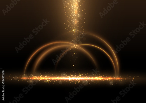Abstract luxury golden glitter effect glowing on black background with lighting effect sparkle. Template premium award ceremony design.