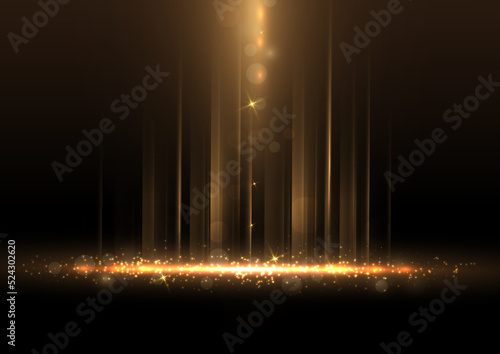 Abstract luxury golden glitter effect glowing on black background with lighting effect sparkle. Template premium award ceremony design.