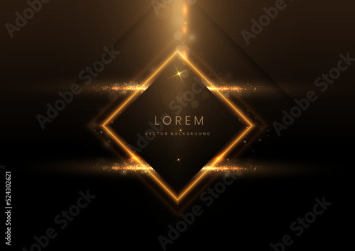 Abstract luxury golden square glowing lines  overlapping on black background with lighting effect sparkle. Template premium award design.