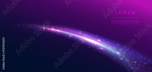 Abstract elegant blue and purple curve on dark blue and purple background with lighting glitter effect sparkle. Luxury template style with copy space for text.