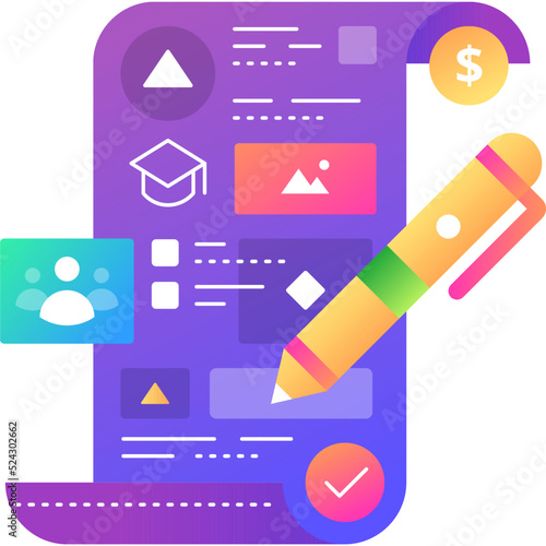 Online contract document signing flat vector icon