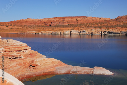  The stone desert and bright blue waters.