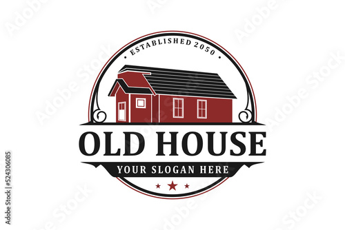 Old House logo design vintage rustic badge rounded shape residence property