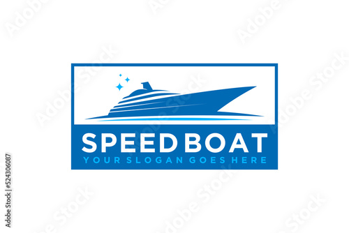 Speed boat yacht logo design icon illustration vehicle transportation beach sea maritime nautical