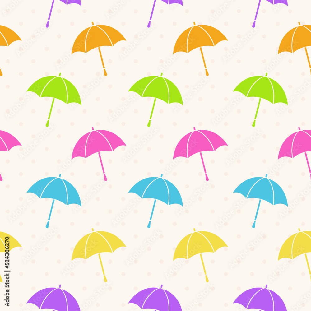 Fototapeta premium Seamless retro background, various colorful umbrellas on white. Vector.