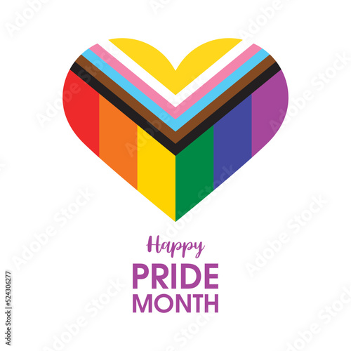 Happy Pride Month icon vector. Progress LGBTQIA pride flag in heart shape icon vector isolated on a white background. LGBT design element. Rainbow gay flag heart vector