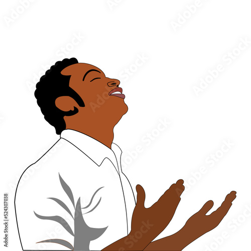 Illustration of African man praying for thank god.Flat vector illustration of constructors isolated white background