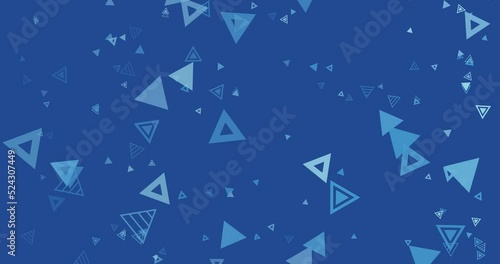 A lot of triangle shapes fall on a simple background.Seamless loop.