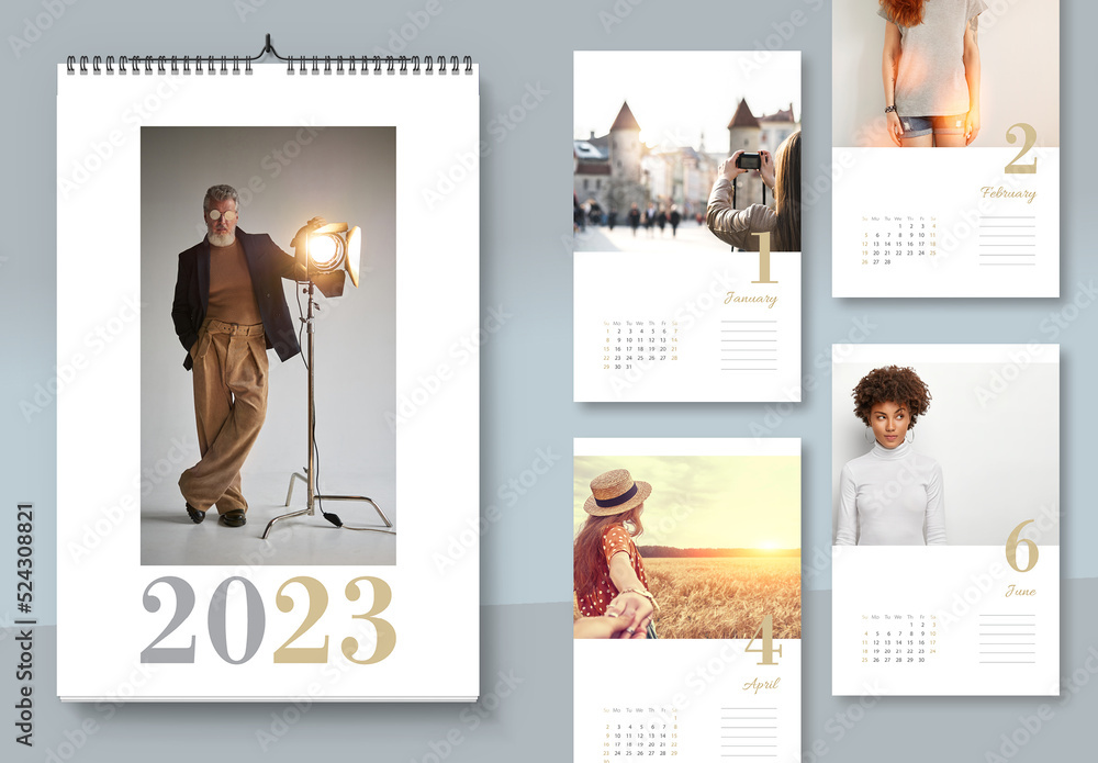 2023 Wall Calendar Layout Stock Template | Adobe Stock