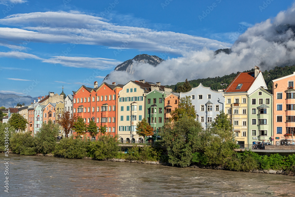 Brightly painted buildings of the old town of Tyrolean capital Innsbruck, Austria