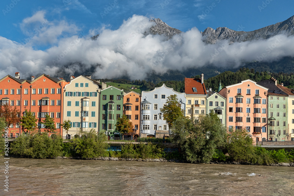 Brightly painted buildings of the old town of Tyrolean capital Innsbruck, Austria