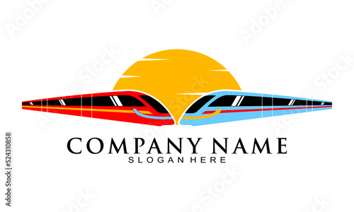 Two train with sunset vector logo