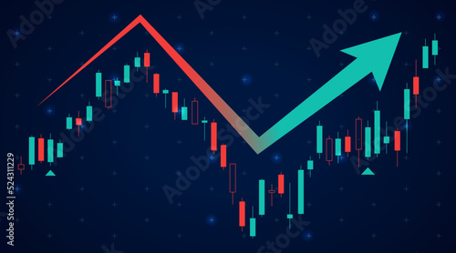 Financial market investing growth profit earning momentum wavy diagram graph big up arrow.