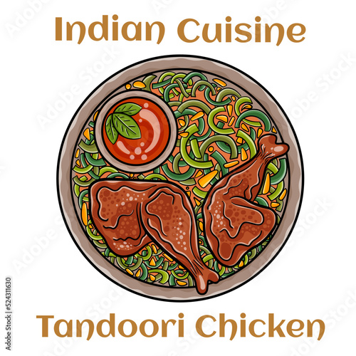 Whole tandoori chicken with jasmine rice, indian food