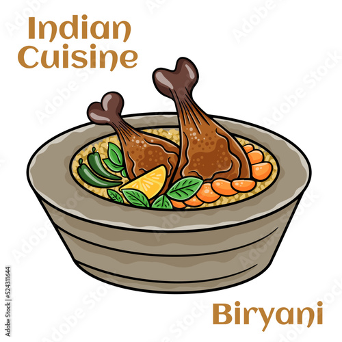 Serving of chicken biryani on a white background. Indian food
