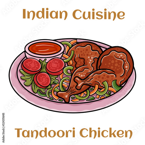 Whole tandoori chicken with jasmine rice, indian food