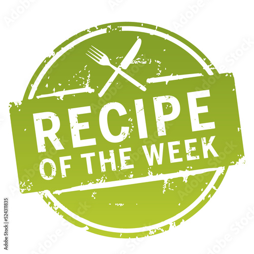 grüner Button Recipe of the week zerkratzt mit Besteck