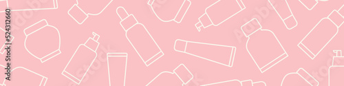 banner with skin care, cream, cosmetic packaging icons pattern - vector illustration