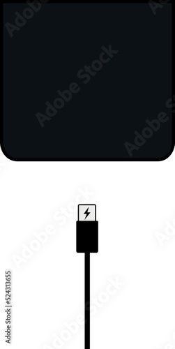 Phone charging. Smartphone charging process. monbile device charging wire silhouette. connecting phone to charger.