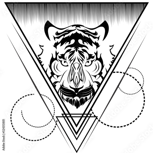 tiger head geometric tattoo ink illustration in vector format