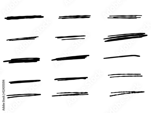 Thick black line for highlighting and underlining. Set of hand-drawn stripes