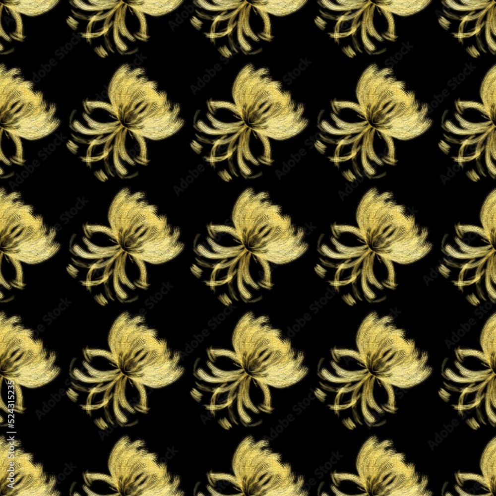 Gold stylish abstract pattern. Abstract gold line pattern art on black background. Design for background, wallpaper, illustration, fabric, clothing, batik, carpet, embroidery.