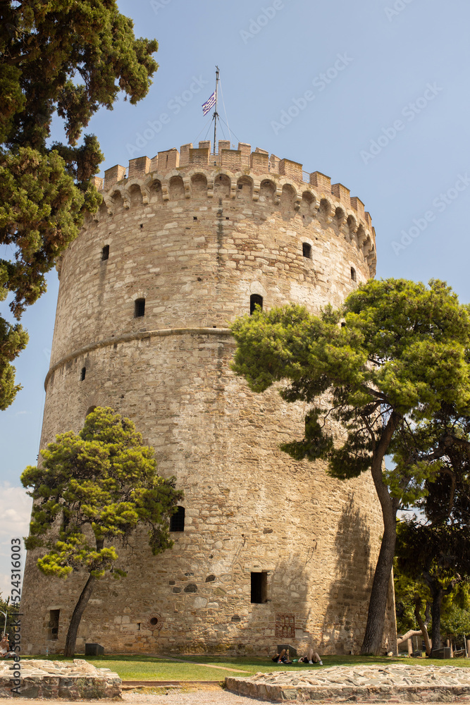 Thessaloniki White tower on a sunny summer hot day