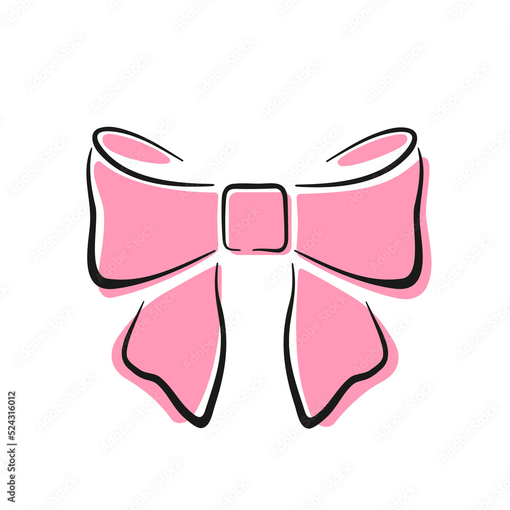 Ribbon bow doodle drawing. Hand drawn element isolated on white background. Best for print, greeting cards and festive design. Ribbon bow doodle drawing. Hand drawn element isolated on white background. Best for print, greeting cards and festive design.