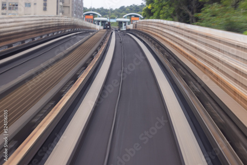 Motion blur of train moving inside tunnel