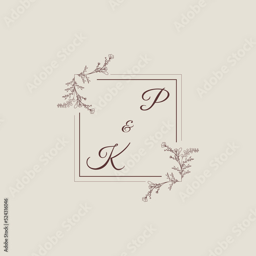 PK line square wedding initial logo design which is good for branding