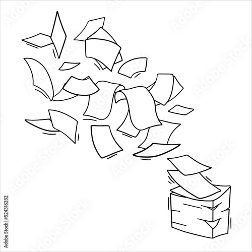 Flying Paper. Blank sheet. Thrown object. White trash. Cartoon flat illustration.