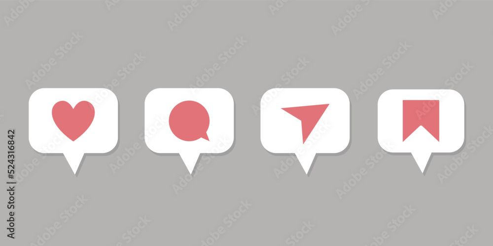 Like comment share icons for social network slide - design pictogram elements - obrazy, fototapety, plakaty 