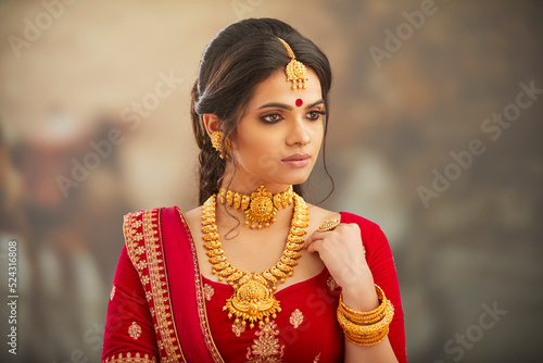 Beautiful Indian woman in traditional dress and jewelry.