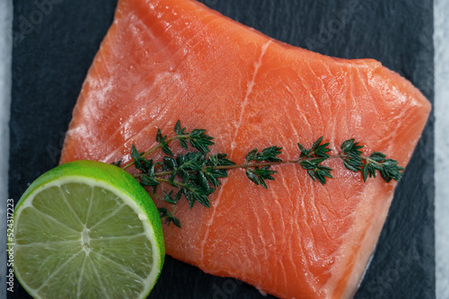Fresh salmon with , greens ...
