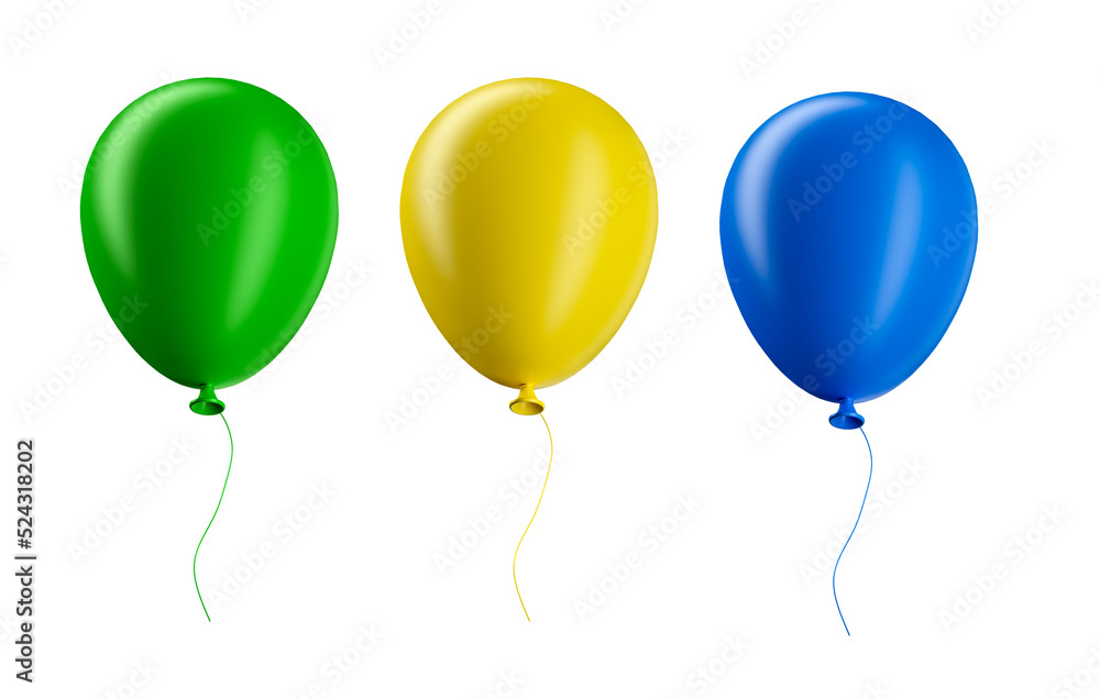 Balloons with Brazil colors in 3d render Balloons with Brazil colors in 3d render
