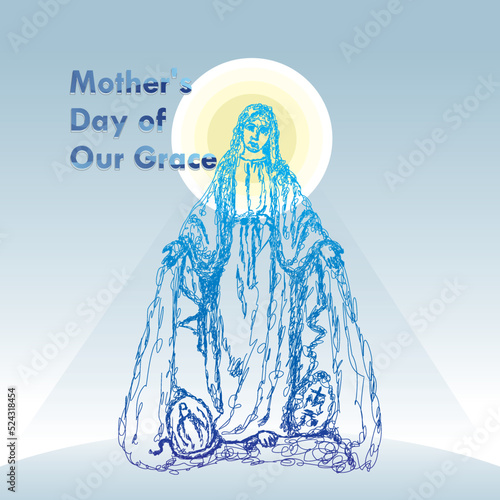 Our Mother of Grace's Day, the Medal of Our Lady of Mercy, is a medal of devotion. line art vector illustration.
