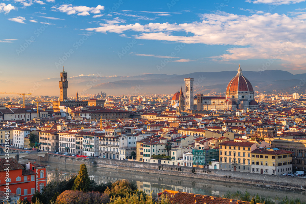 Florence, Italy Skyline with Landmark Buildings Over the Arno River