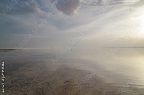 World of reflections. Salt lake Elton. Is 18 m below sea level. Is largest mineral lake in Europe and one of most mineralized in world. Russia, Volgograd Oblast