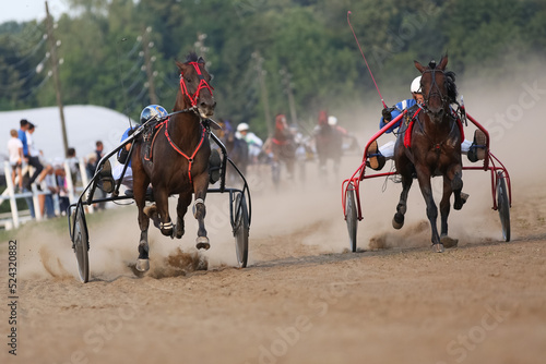 Horse and rider running in the dust at horse races © IvSky