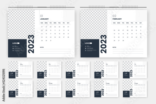 2023 abstract desk calendar design template, Creative monthly calendar for 2023 year