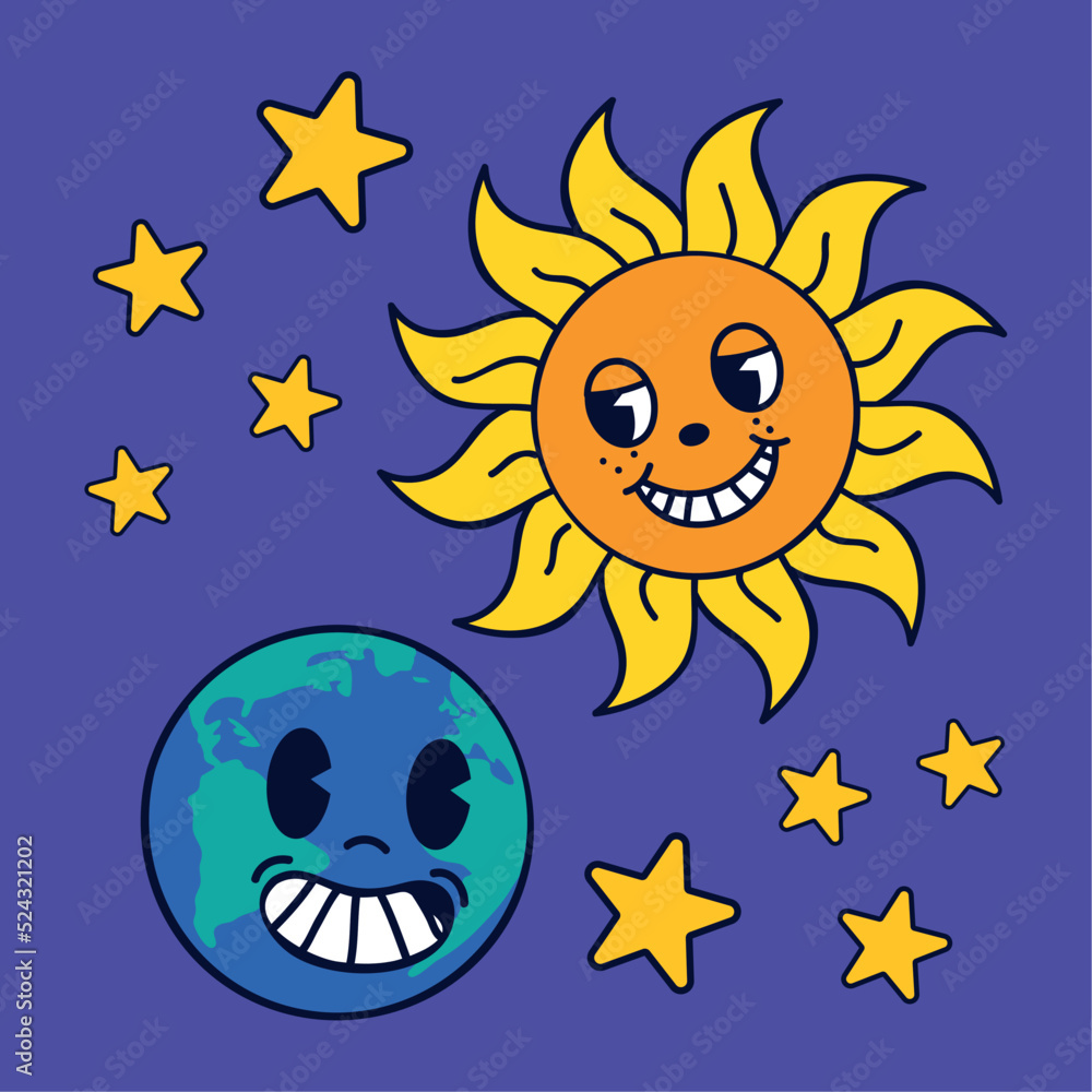cartoon sun and planet