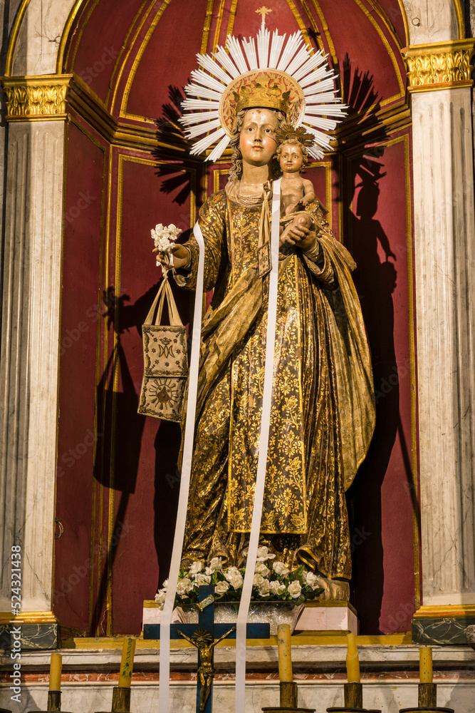 Fototapeta premium capilla del Carme, stucco altarpiece neoclassical by Antonio Soldati, Mare de Déu del Carme,XVIII century, Parish Church of Alaro, XVII century, Spain