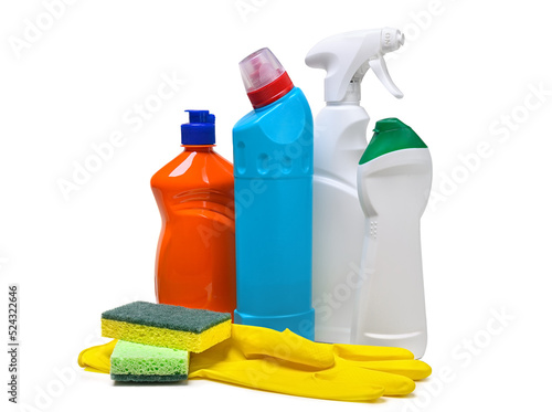 Cleaning products isolated on white with transparent 