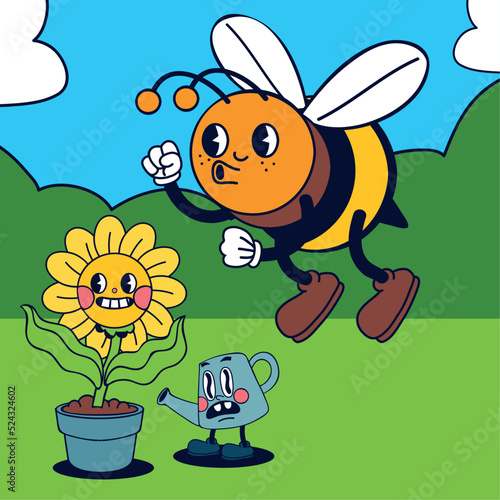 cute cartoon flower and bee
