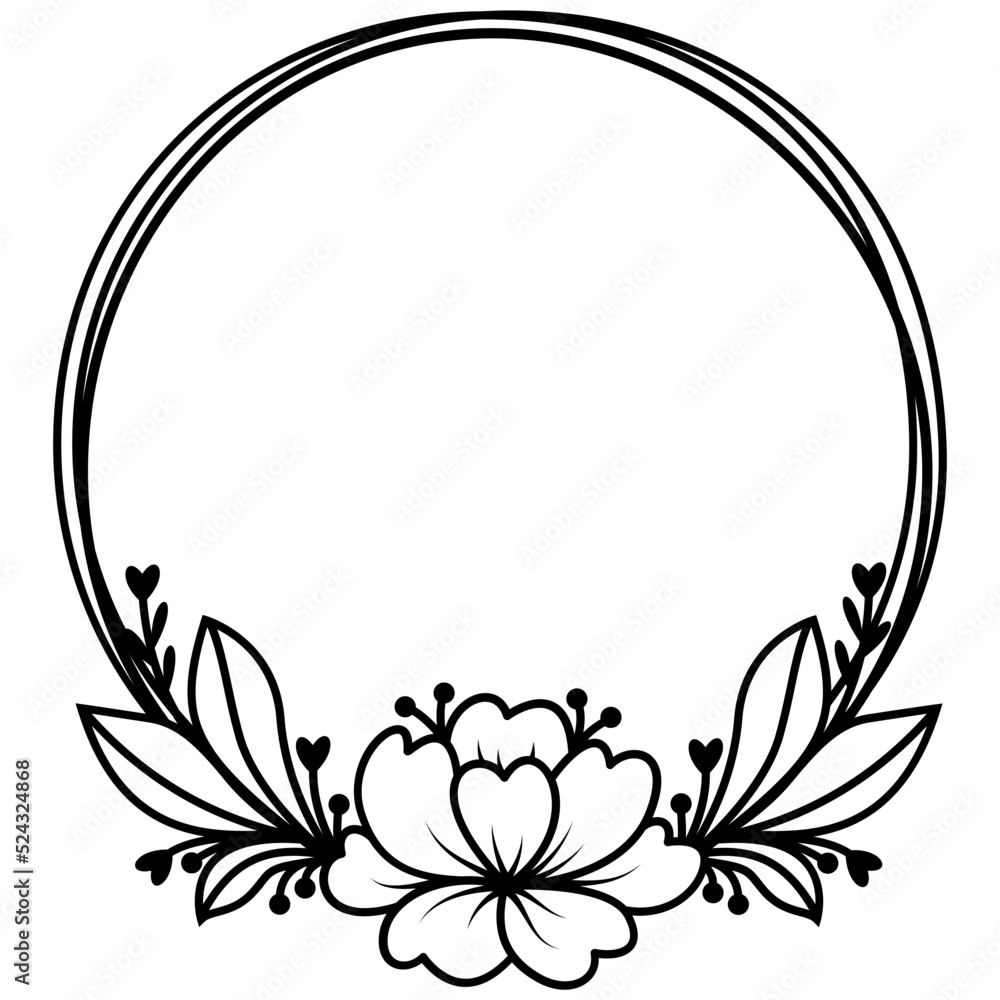 Floral round monogram svg, Flower wreath cut file, Double frame