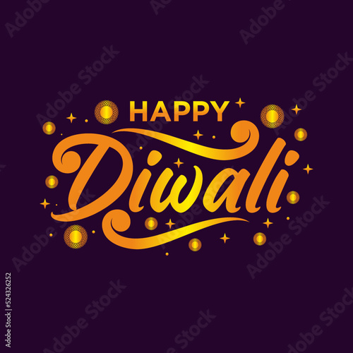 Hand drawn calligraphic colorful paint lettering of Happy Diwali  Vector illustration