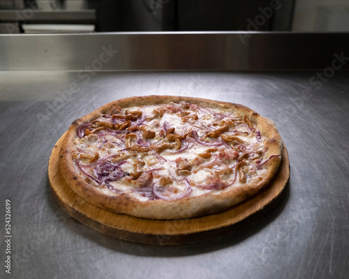 Pizza with mushrooms and onions